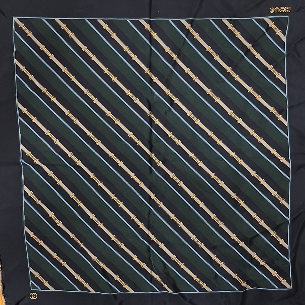 GUCCI Silk Neck Scarf | Double G logo, Double Snaffle Bit, RARE - Picture 5 of 10